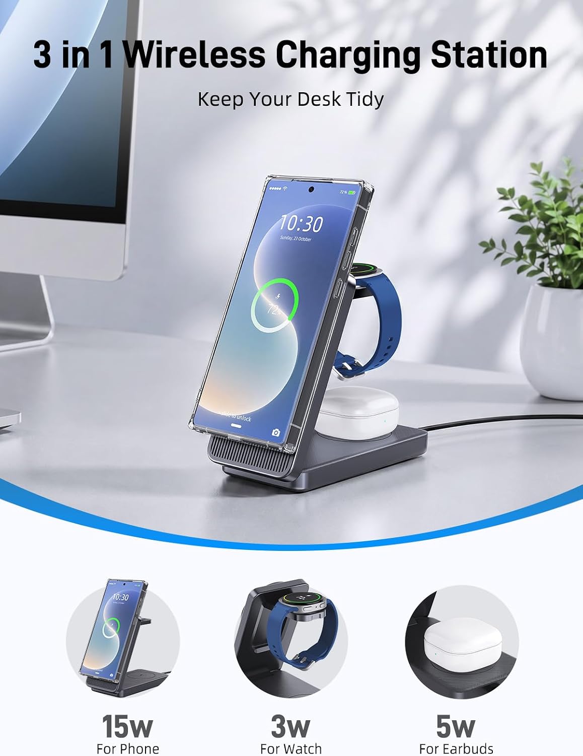 3 In 1 Zinc Alloy Magnetic Folding Wireless Charger